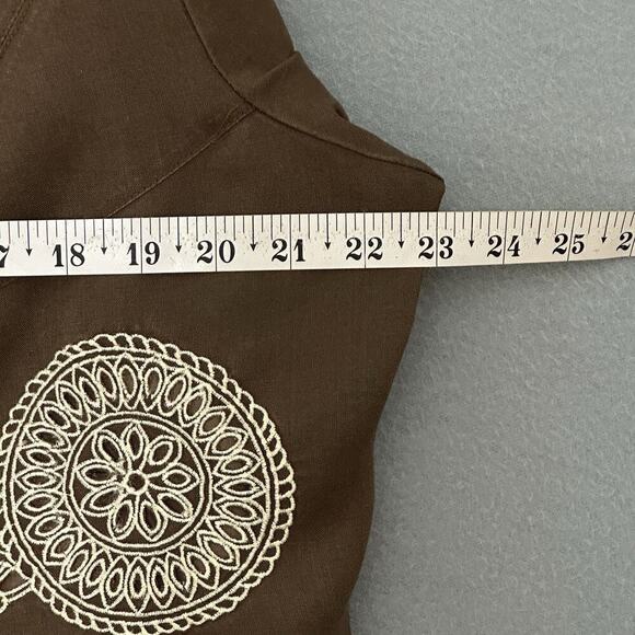 Lino USA Womens Top Plus 1X Brown 100% Linen 2 Piece Embroidered Classic Clasual - Picture 12 of 16